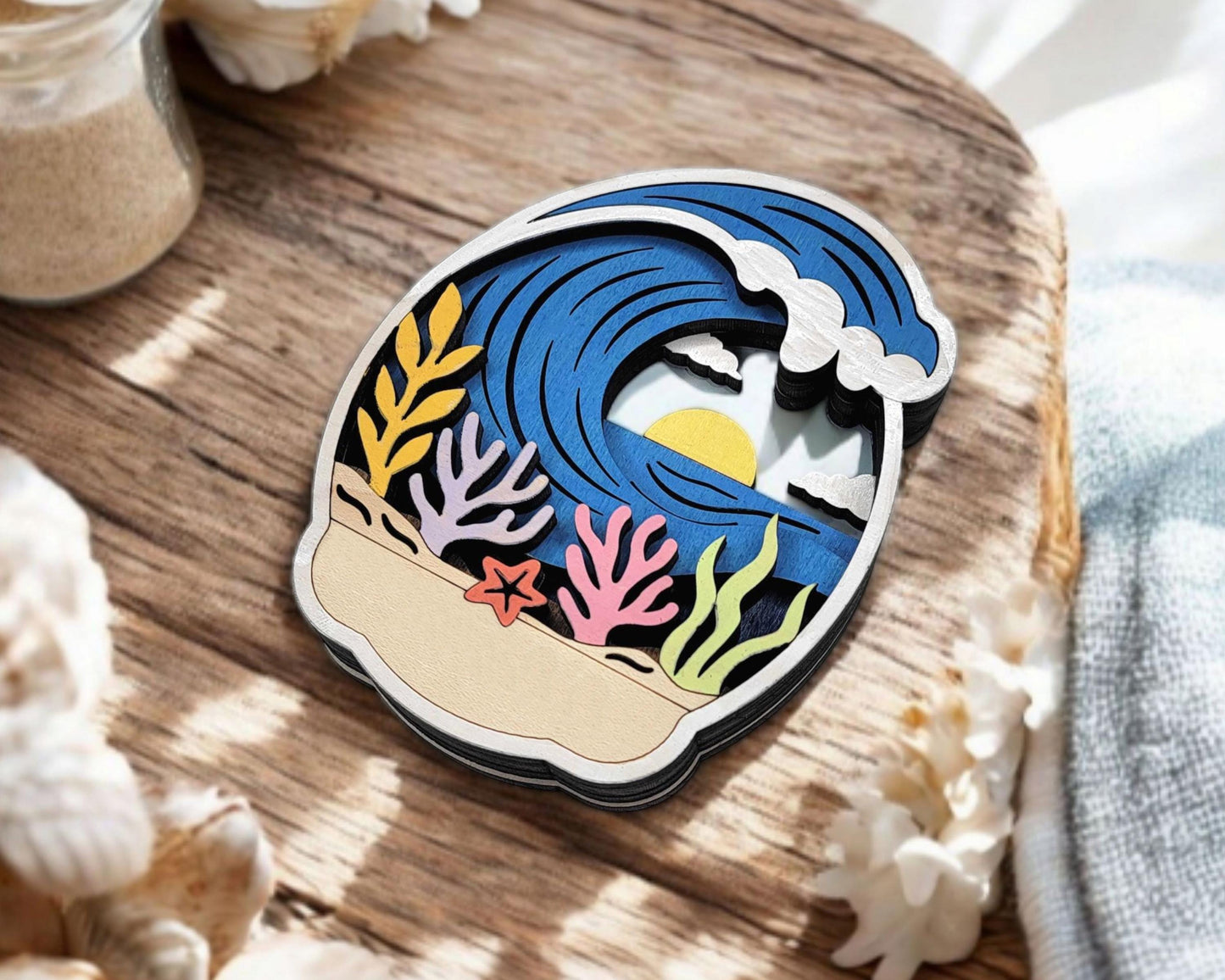 Layered Wave - Ornament and Magnet - SVG, PDF, AI File Download - Works with all Laser Types