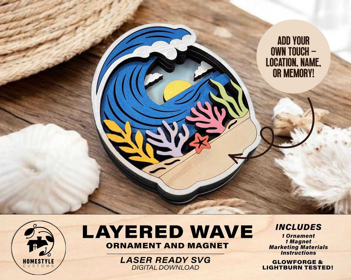 Layered Wave - Ornament and Magnet - SVG, PDF, AI File Download - Works with all Laser Types