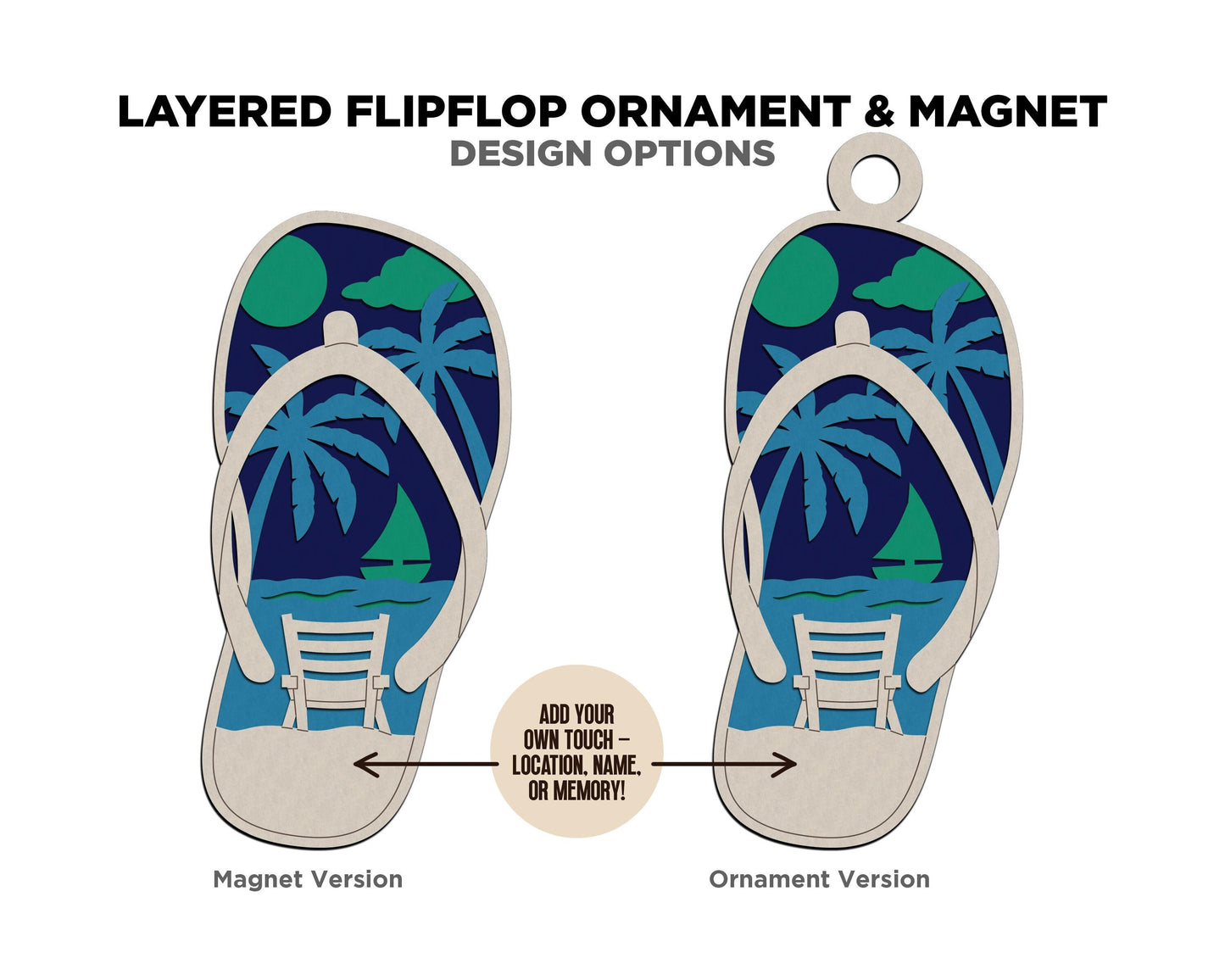 Flip Flop - Ornament and Magnet - SVG, PDF, AI File Download - Works with all Laser Types