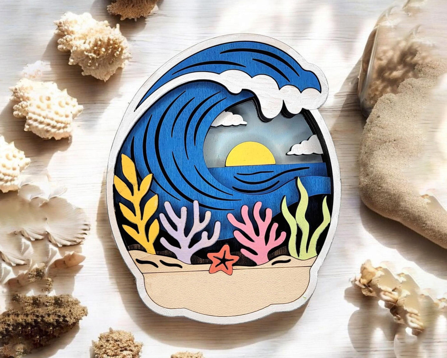 Layered Wave - Ornament and Magnet - SVG, PDF, AI File Download - Works with all Laser Types
