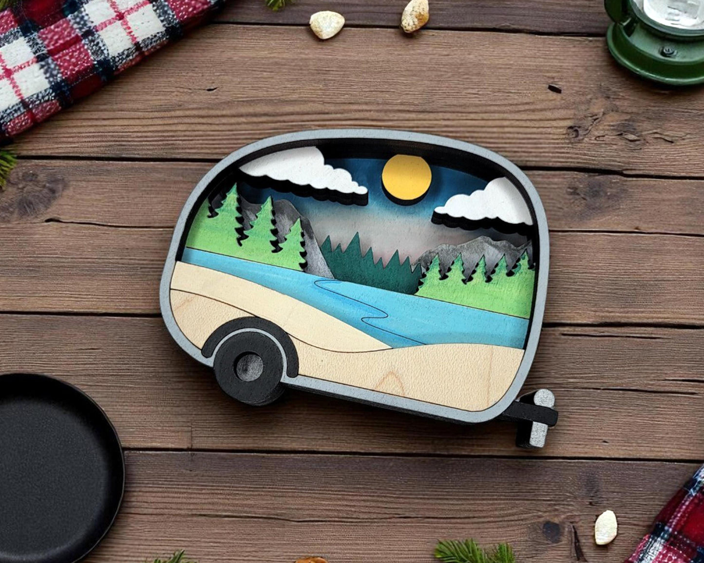Layered Camp Trailer - Ornament and Magnet - SVG, PDF, AI File Download - Works with all Laser Types