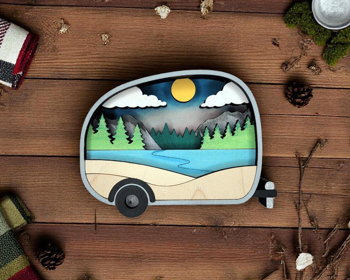 Layered Camp Trailer - Ornament and Magnet - SVG, PDF, AI File Download - Works with all Laser Types
