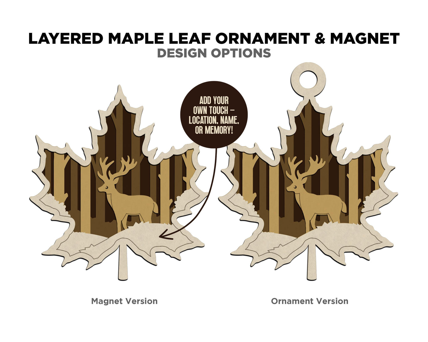 Layered Maple Leaf - Ornament and Magnet - SVG, PDF, AI File Download - Works with all Laser Types
