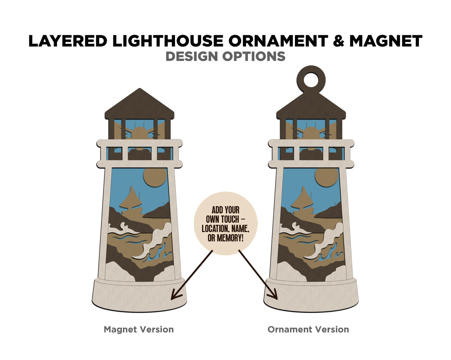 Light House - Ornament and Magnet - SVG, PDF, AI File Download - Works with all Laser Types