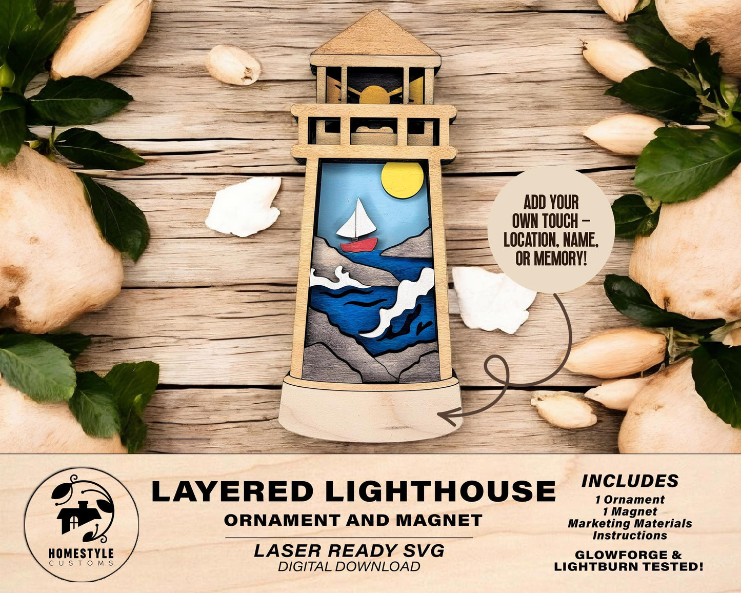 Light House - Ornament and Magnet - SVG, PDF, AI File Download - Works with all Laser Types