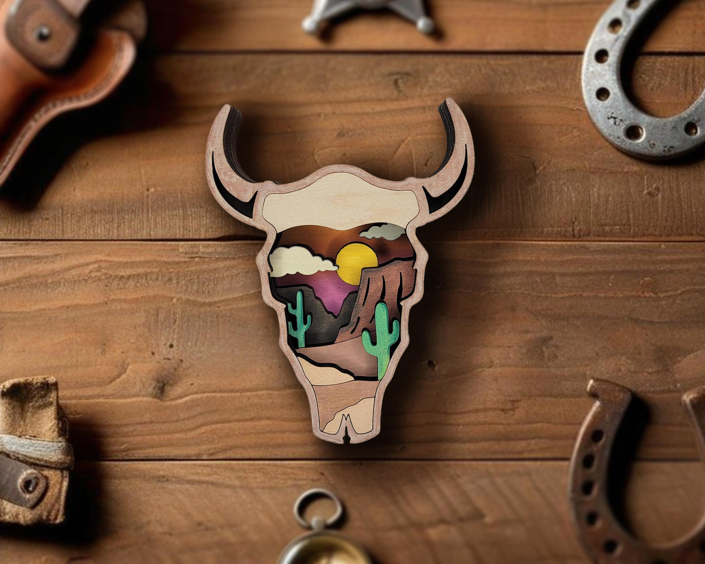 Layered Bull Skull - Ornament and Magnet - SVG, PDF, AI File Download - Works with all Laser Types