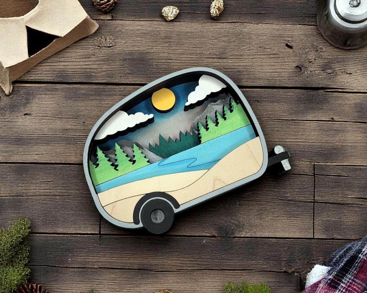 Layered Camp Trailer - Ornament and Magnet - SVG, PDF, AI File Download - Works with all Laser Types
