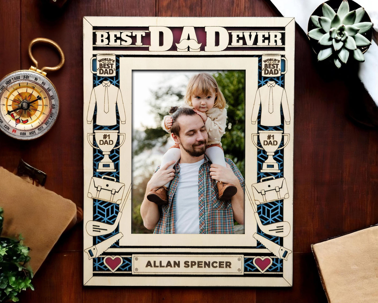 Father's Day Icon Frames - Includes Frame Sizes 4x6, 5x7, 8x10 in Landscape and Portrait - Works with all Lasers