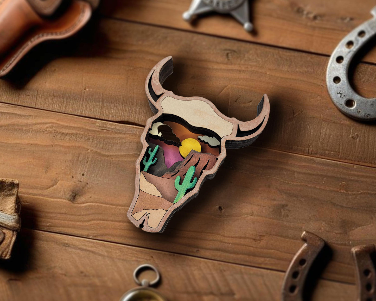 Layered Bull Skull - Ornament and Magnet - SVG, PDF, AI File Download - Works with all Laser Types