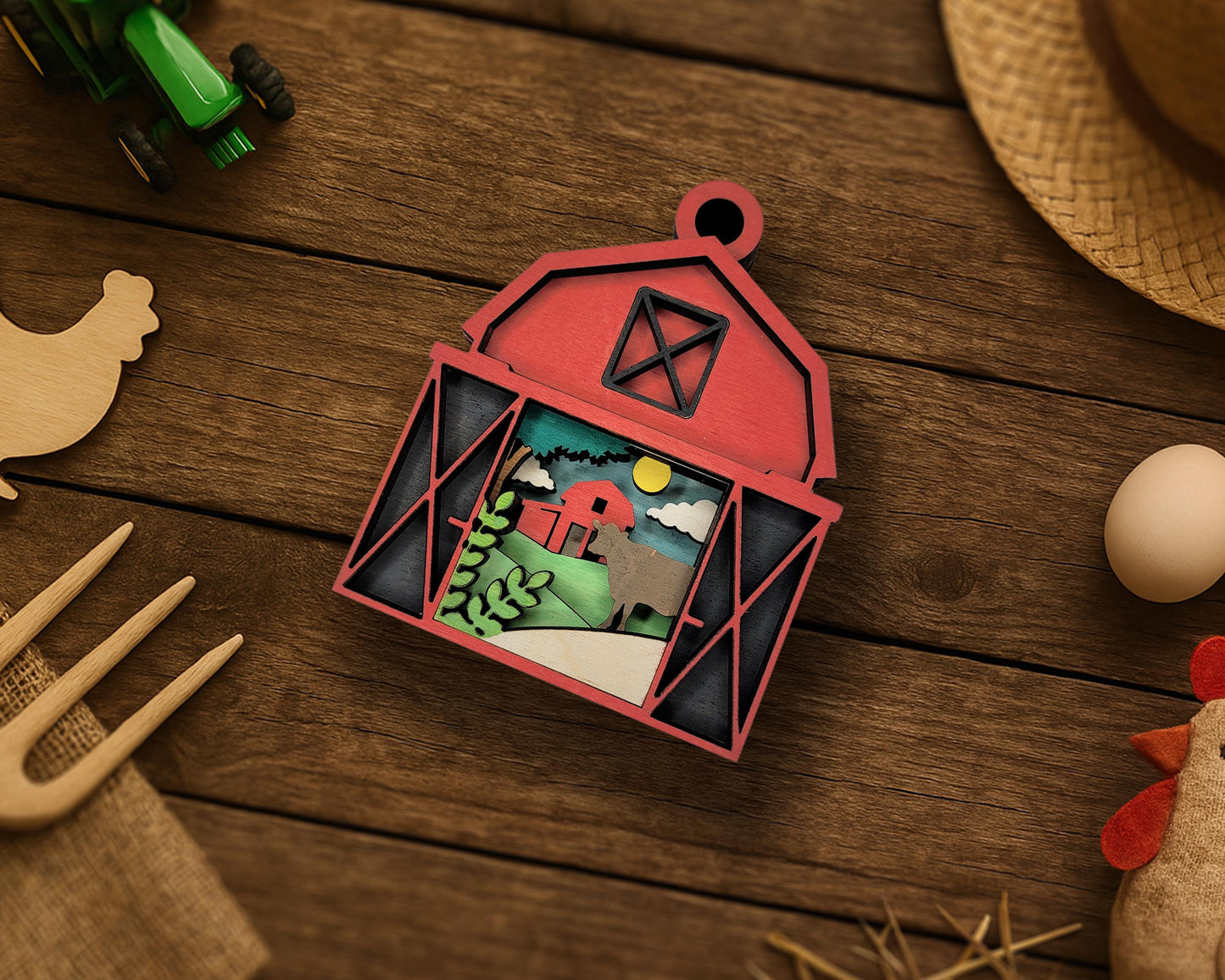 Layered Barn - Ornament and Magnet - SVG, PDF, AI File Download - Works with all Laser Types