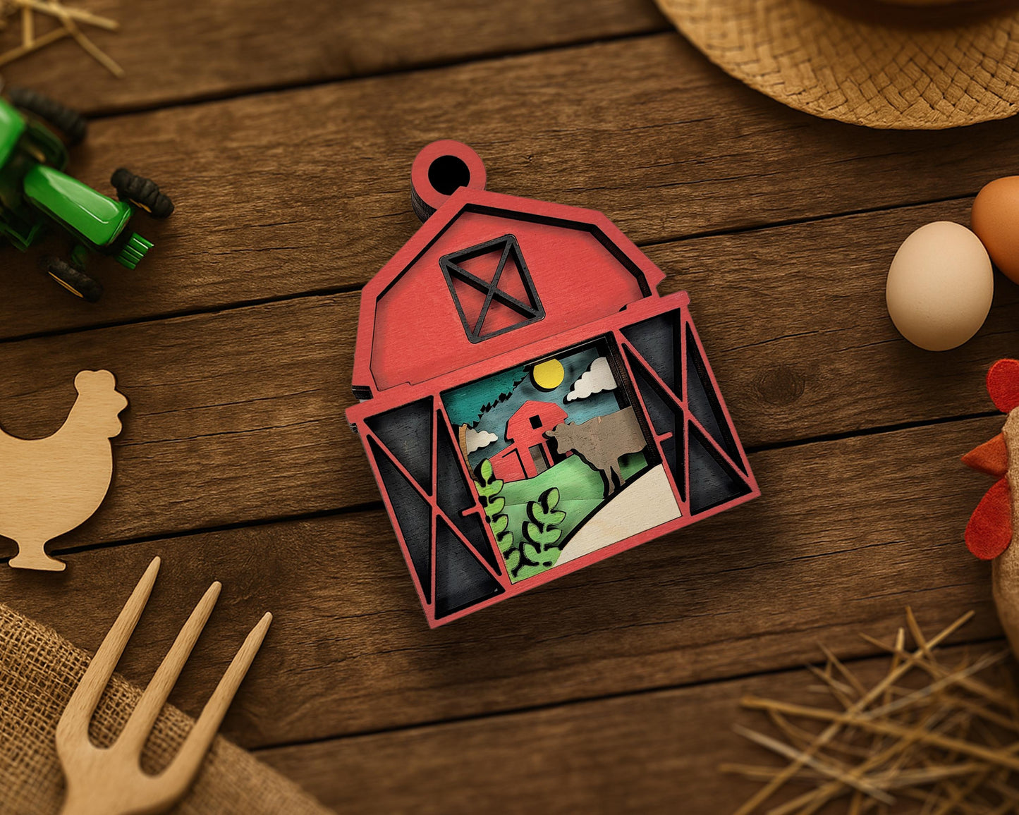 Layered Barn - Ornament and Magnet - SVG, PDF, AI File Download - Works with all Laser Types