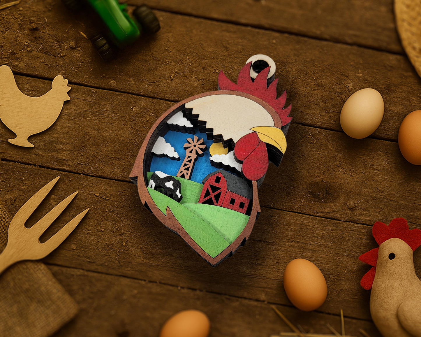 Layered Rooster - Ornament and Magnet - SVG, PDF, AI File Download - Works with all Laser Types