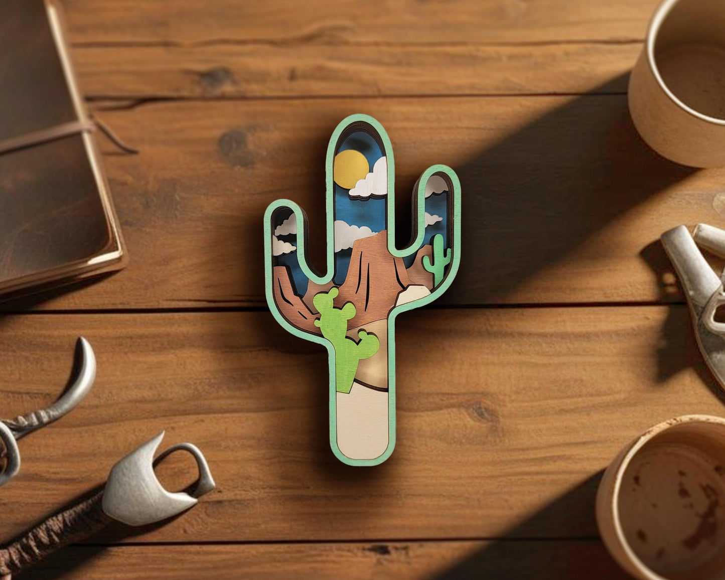 Layered Cactus - Ornament and Magnet - SVG, PDF, AI File Download - Works with all Laser Types