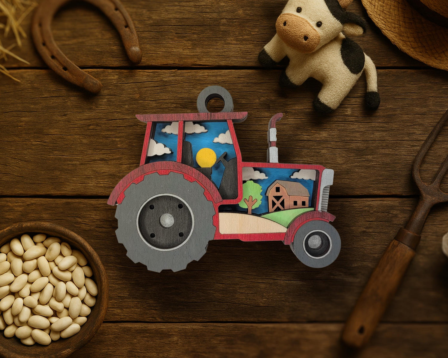 Layered Tractor - Ornament and Magnet - SVG, PDF, AI File Download - Works with all Laser Types