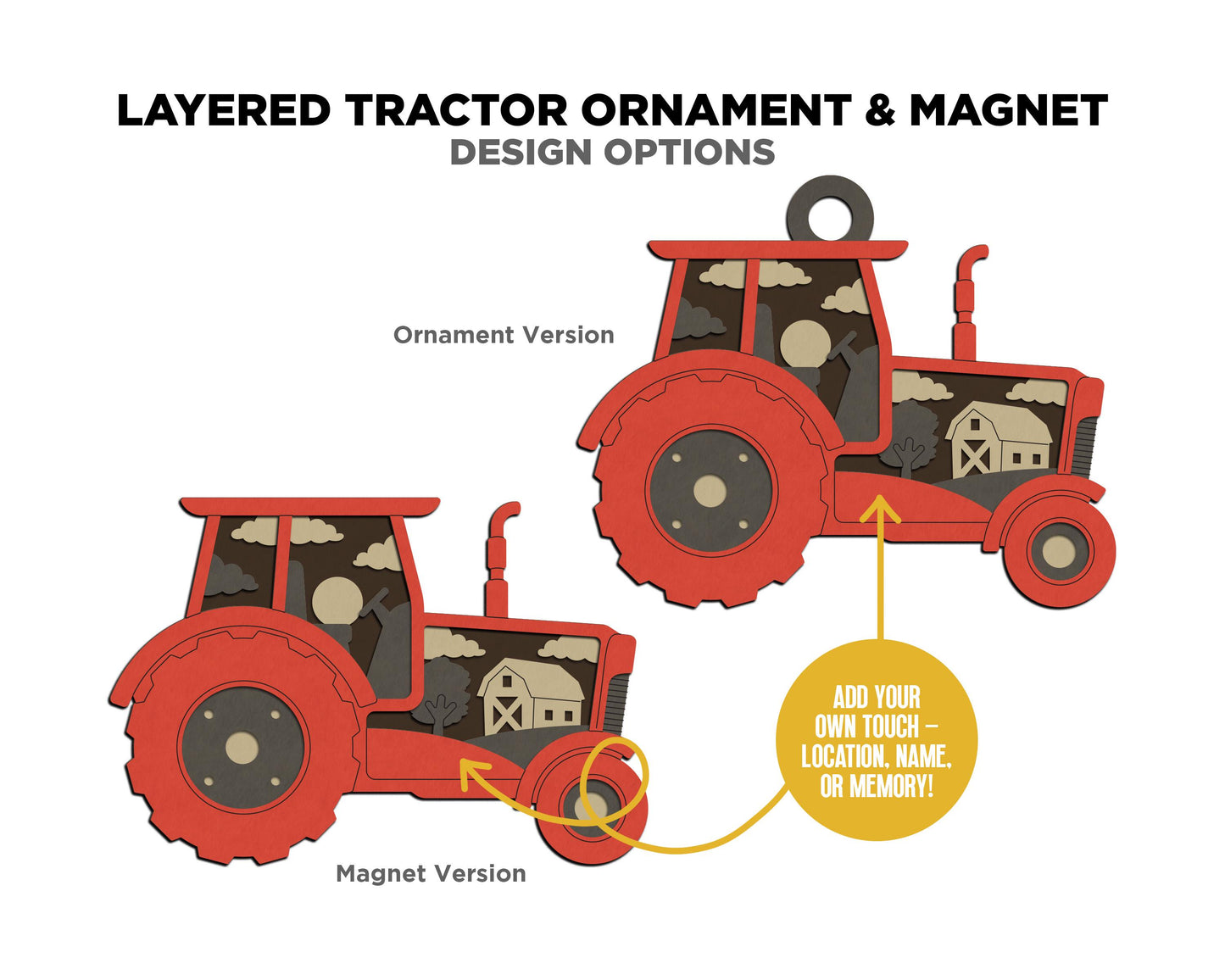 Layered Tractor - Ornament and Magnet - SVG, PDF, AI File Download - Works with all Laser Types