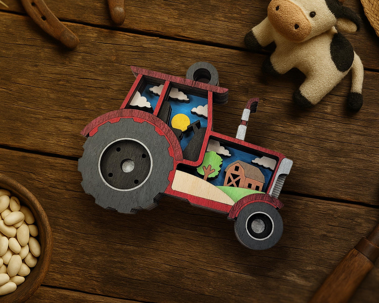 Layered Tractor - Ornament and Magnet - SVG, PDF, AI File Download - Works with all Laser Types