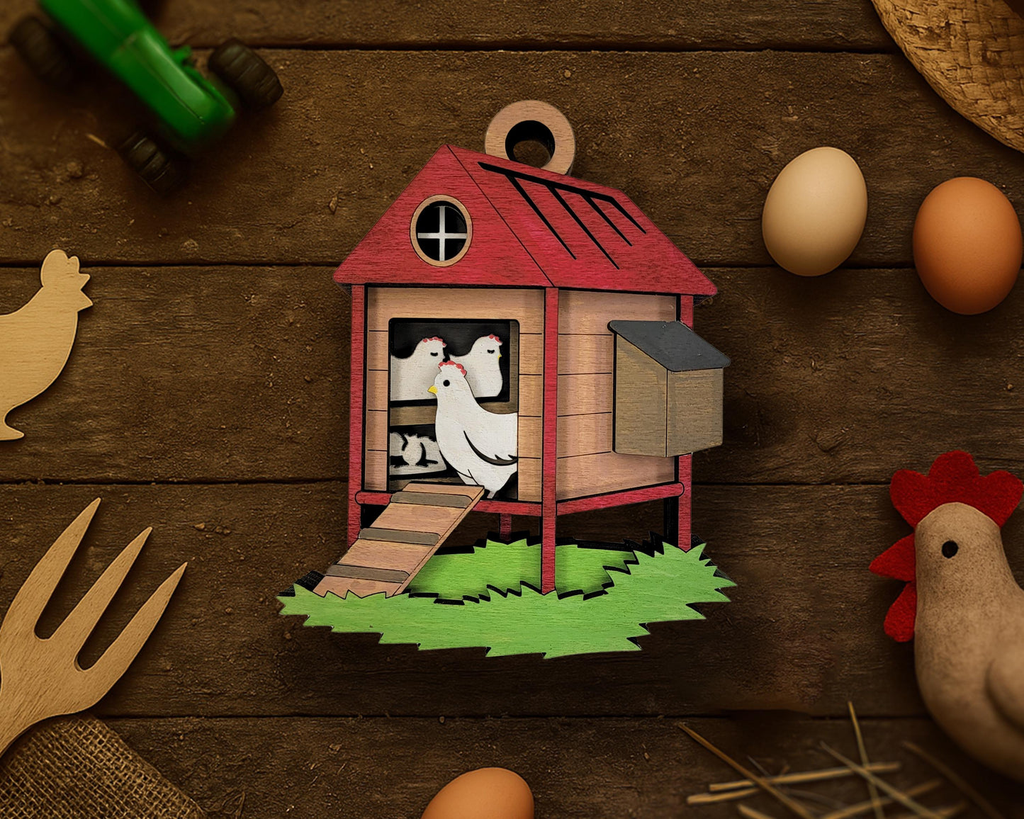 Layered Chicken Coop - Ornament and Magnet - SVG, PDF, AI File Download - Works with all Laser Types