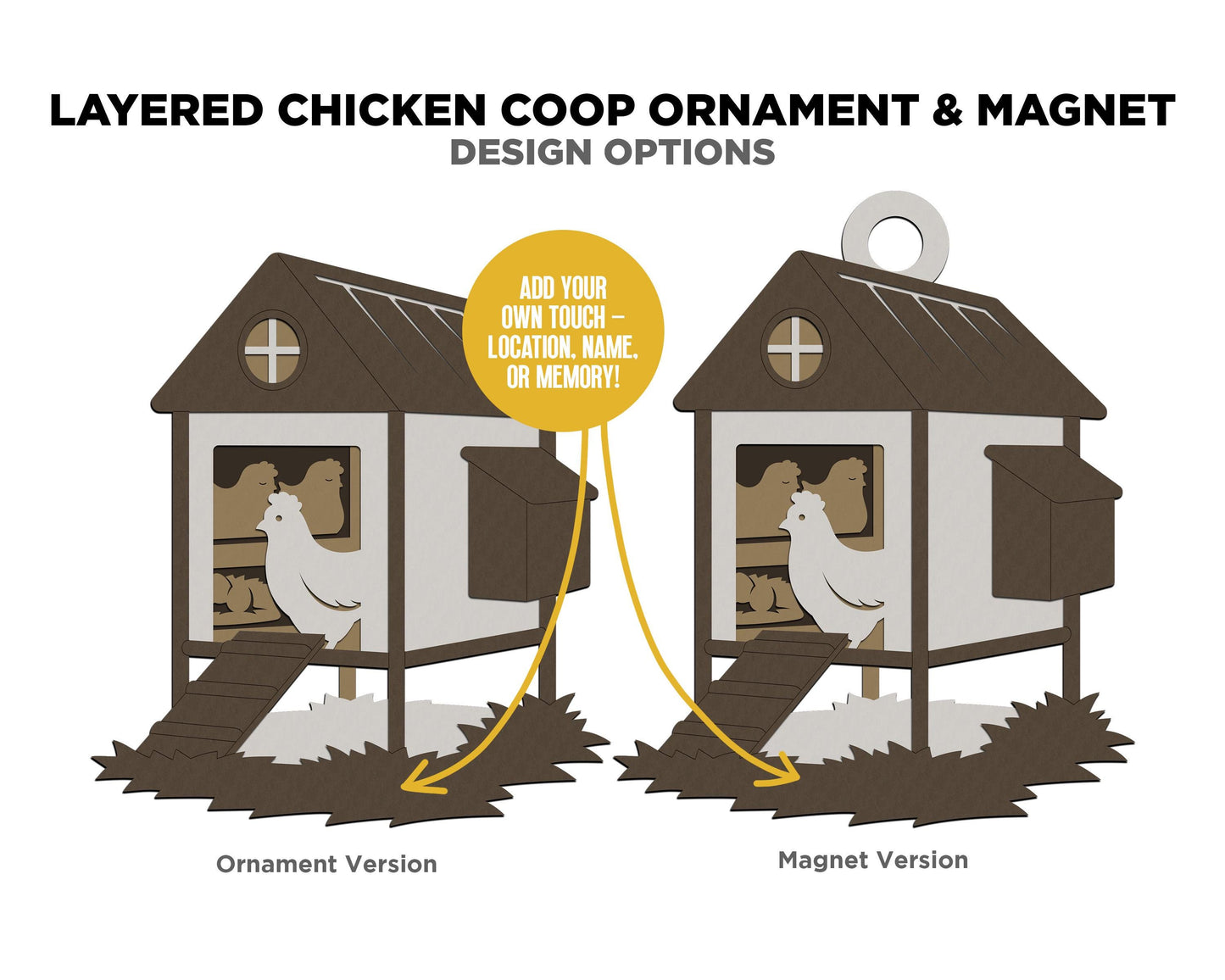 Layered Chicken Coop - Ornament and Magnet - SVG, PDF, AI File Download - Works with all Laser Types