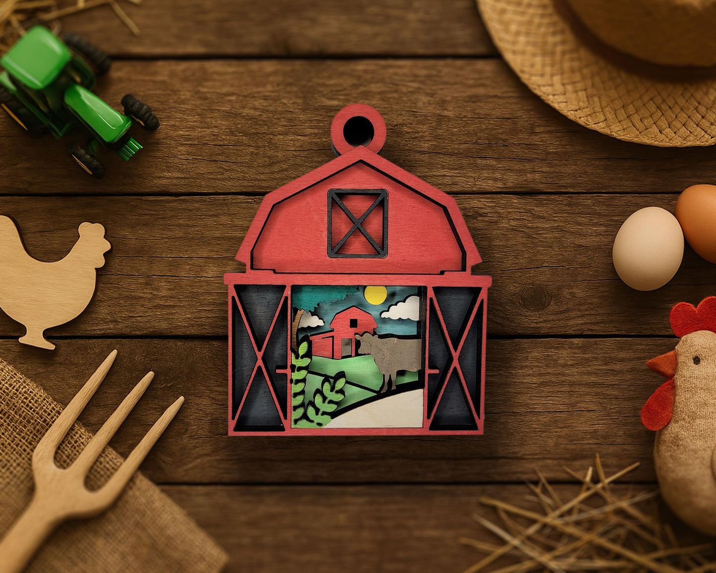 Layered Barn - Ornament and Magnet - SVG, PDF, AI File Download - Works with all Laser Types