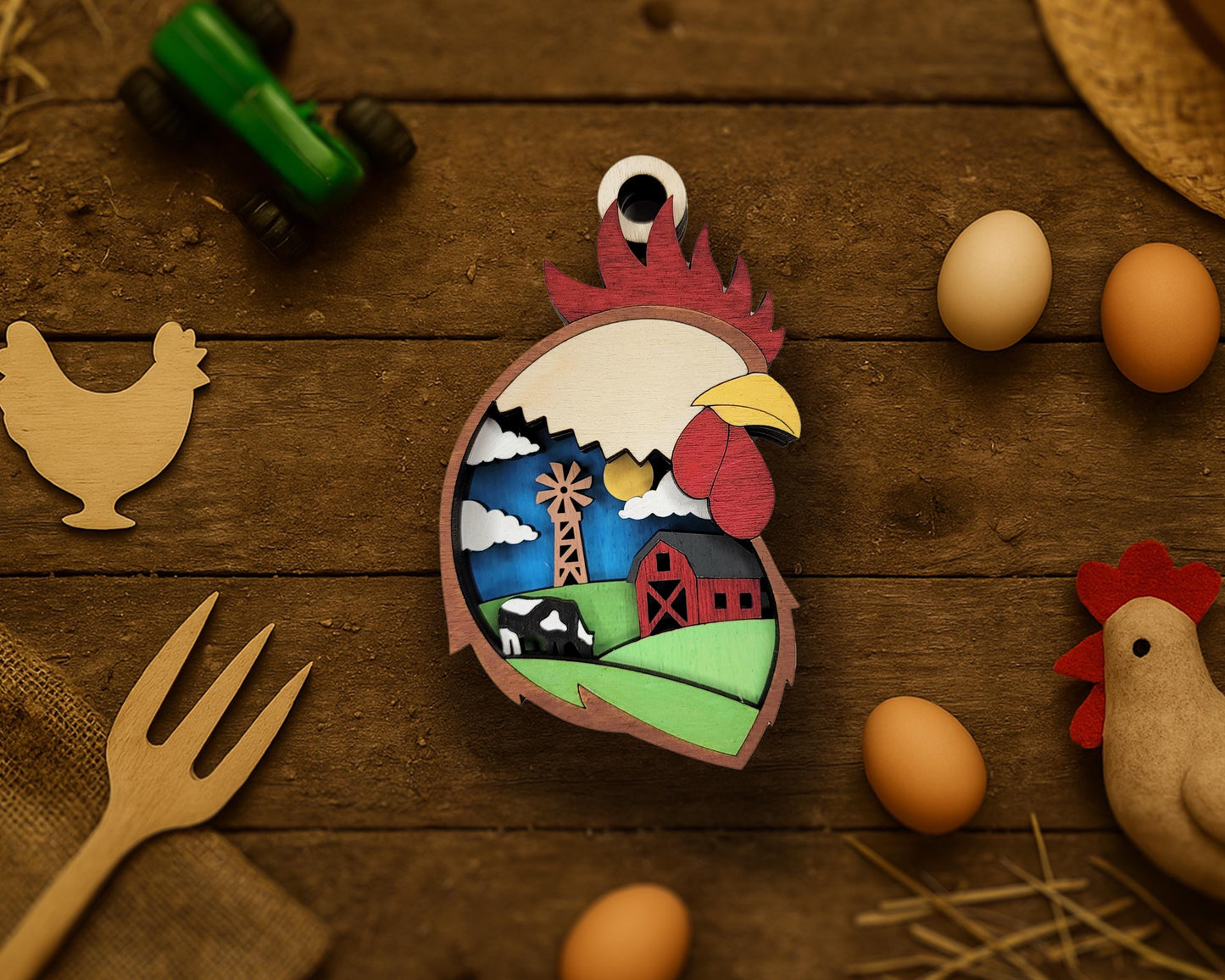 Layered Rooster - Ornament and Magnet - SVG, PDF, AI File Download - Works with all Laser Types