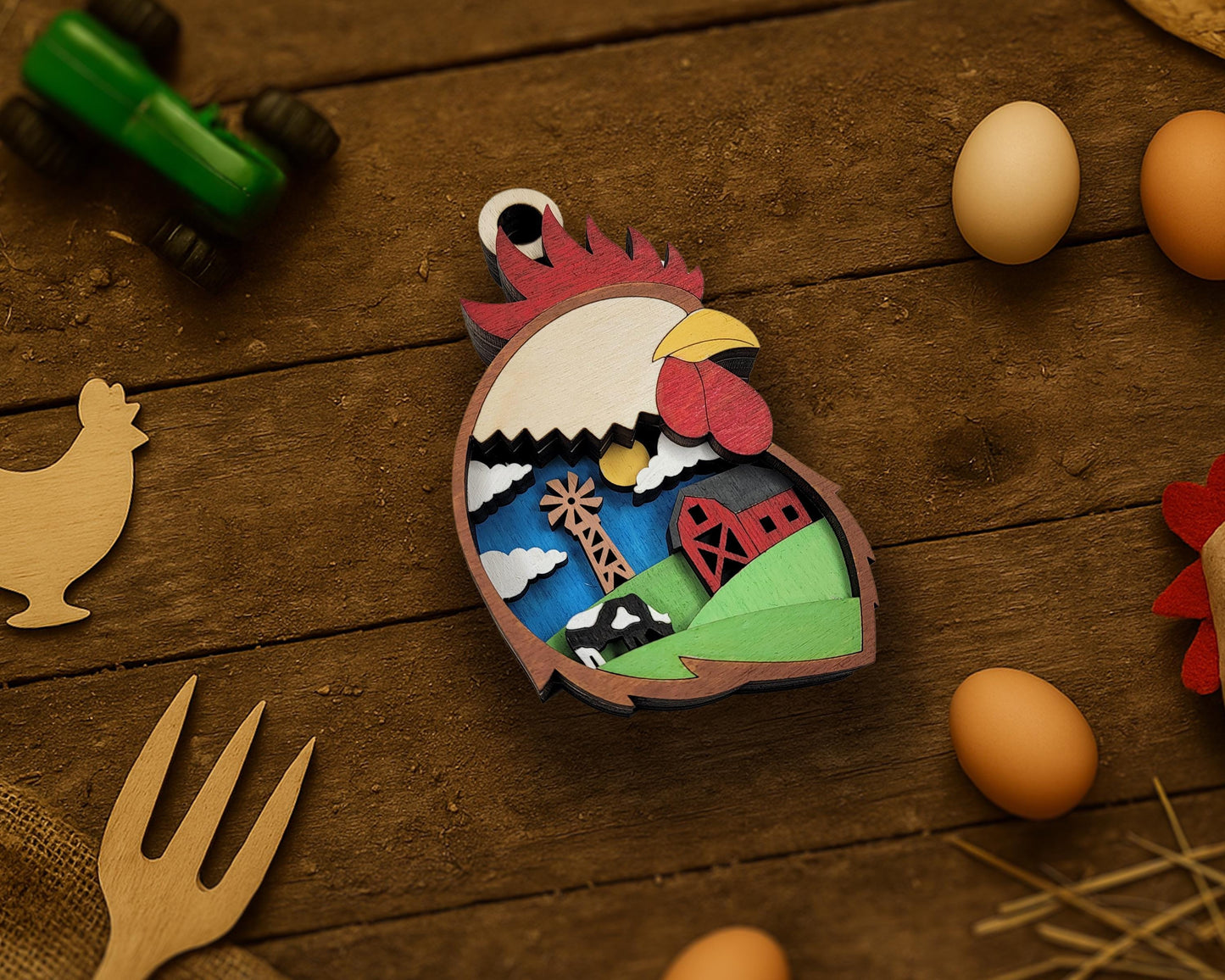 Layered Rooster - Ornament and Magnet - SVG, PDF, AI File Download - Works with all Laser Types