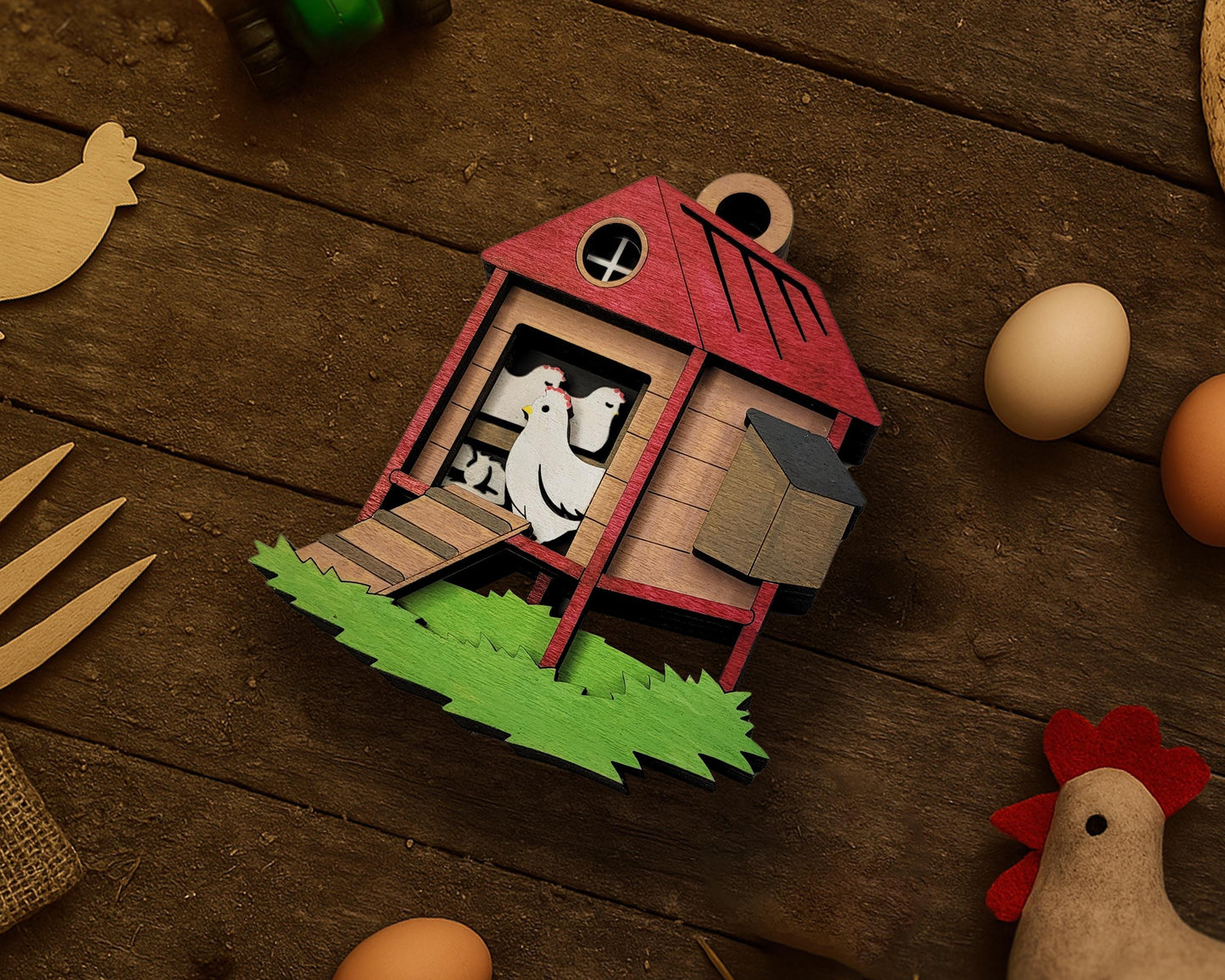 Layered Chicken Coop - Ornament and Magnet - SVG, PDF, AI File Download - Works with all Laser Types