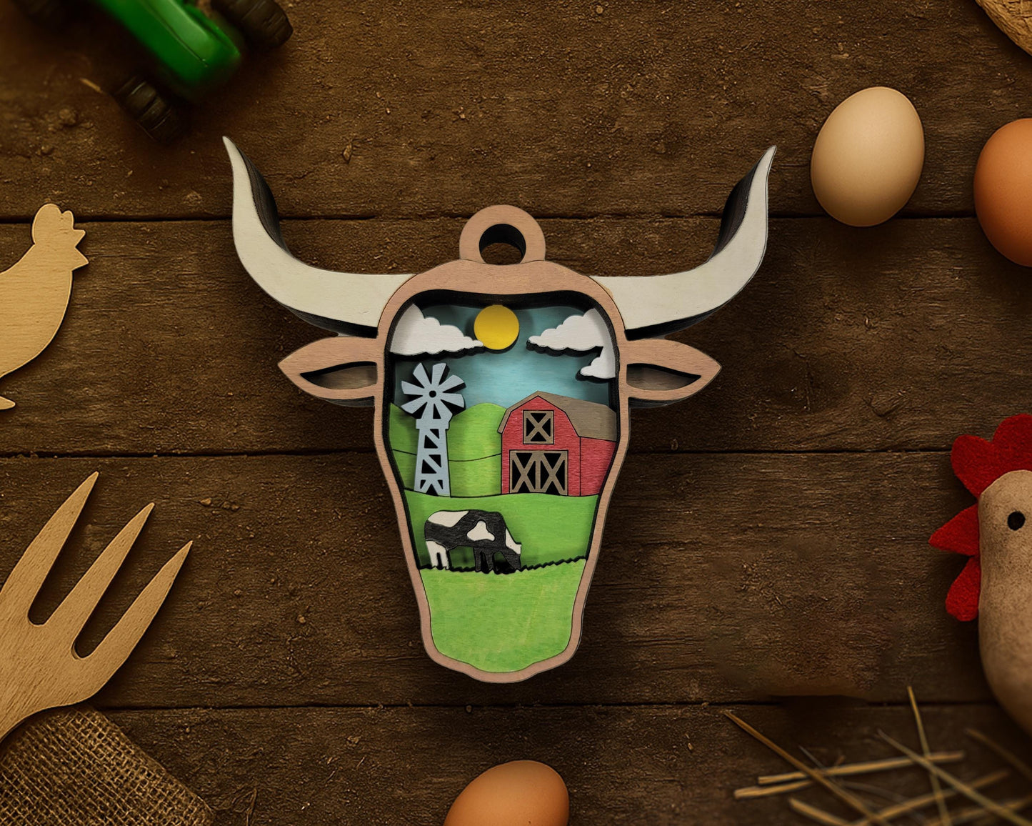 Layered Bull - Ornament and Magnet - SVG, PDF, AI File Download - Works with all Laser Types