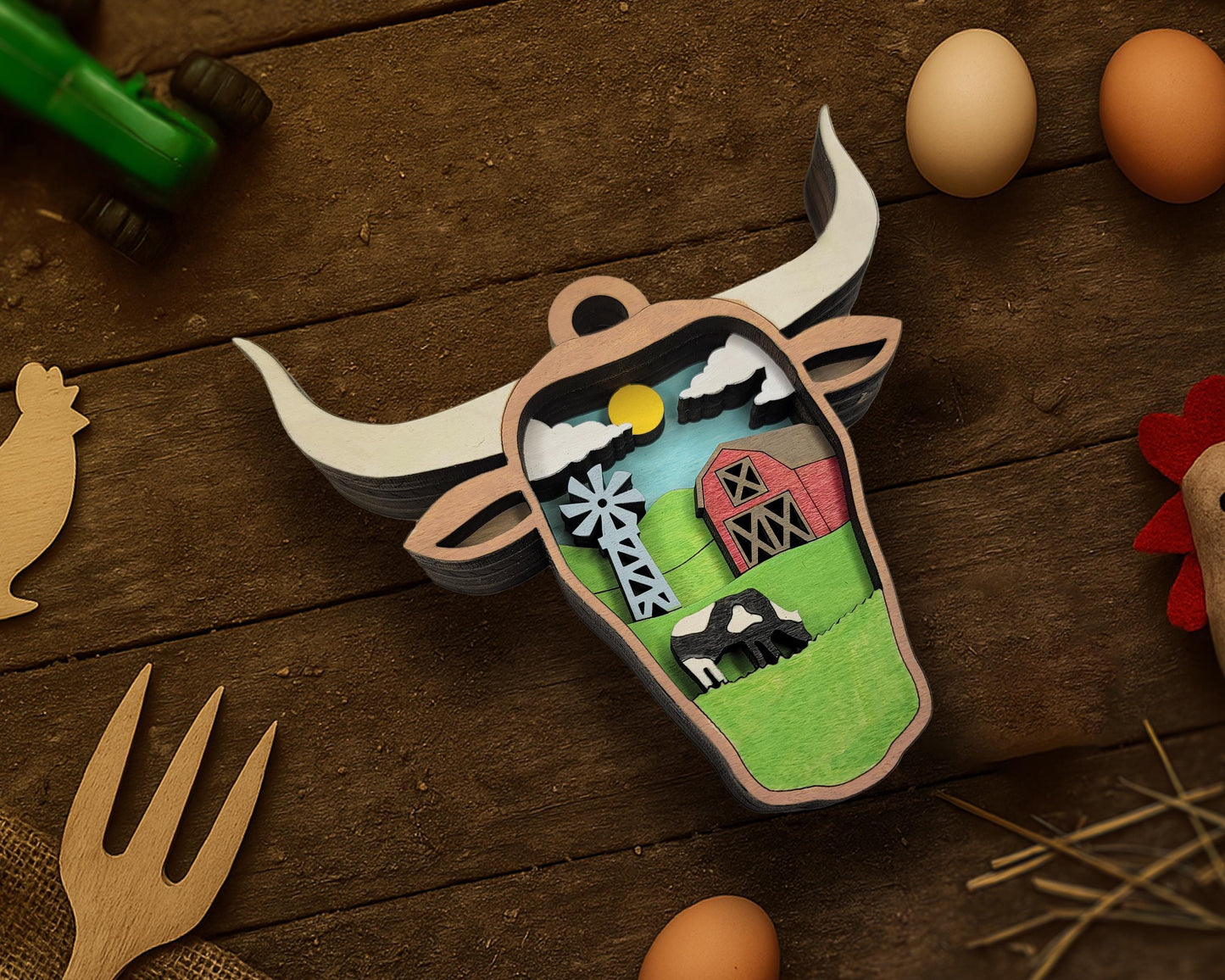 Layered Bull - Ornament and Magnet - SVG, PDF, AI File Download - Works with all Laser Types