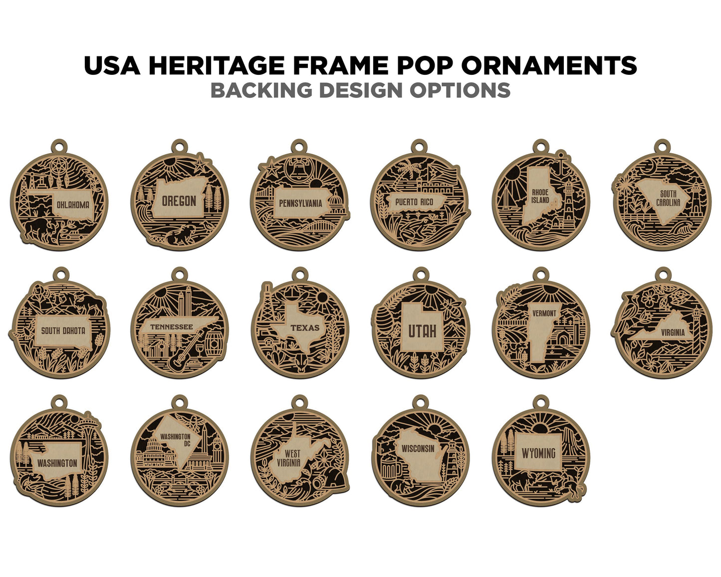 US Heritage State Line Ornaments - 53 Ornaments includes - SVG, PDF, ai File Download - Works with all Lasers