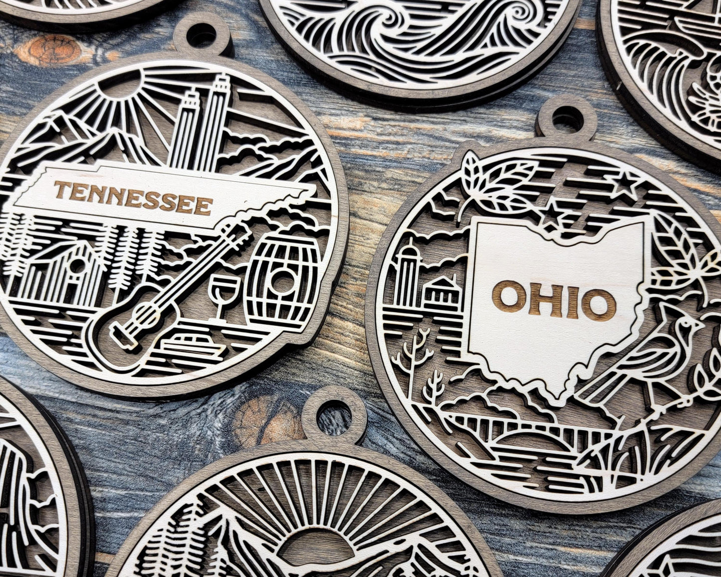 US Heritage State Line Ornaments - 53 Ornaments includes - SVG, PDF, ai File Download - Works with all Lasers