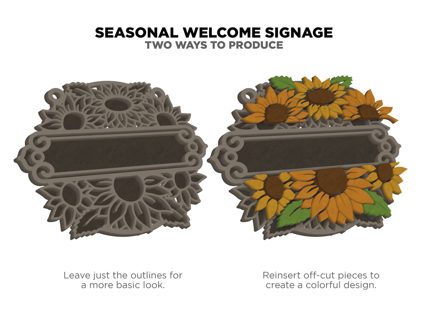 Seasonal Welcome Signage - Spring, Summer, Fall and Winter - 2 Variations, 5 sayings included for each - Tested on Glowforge & Lightburn