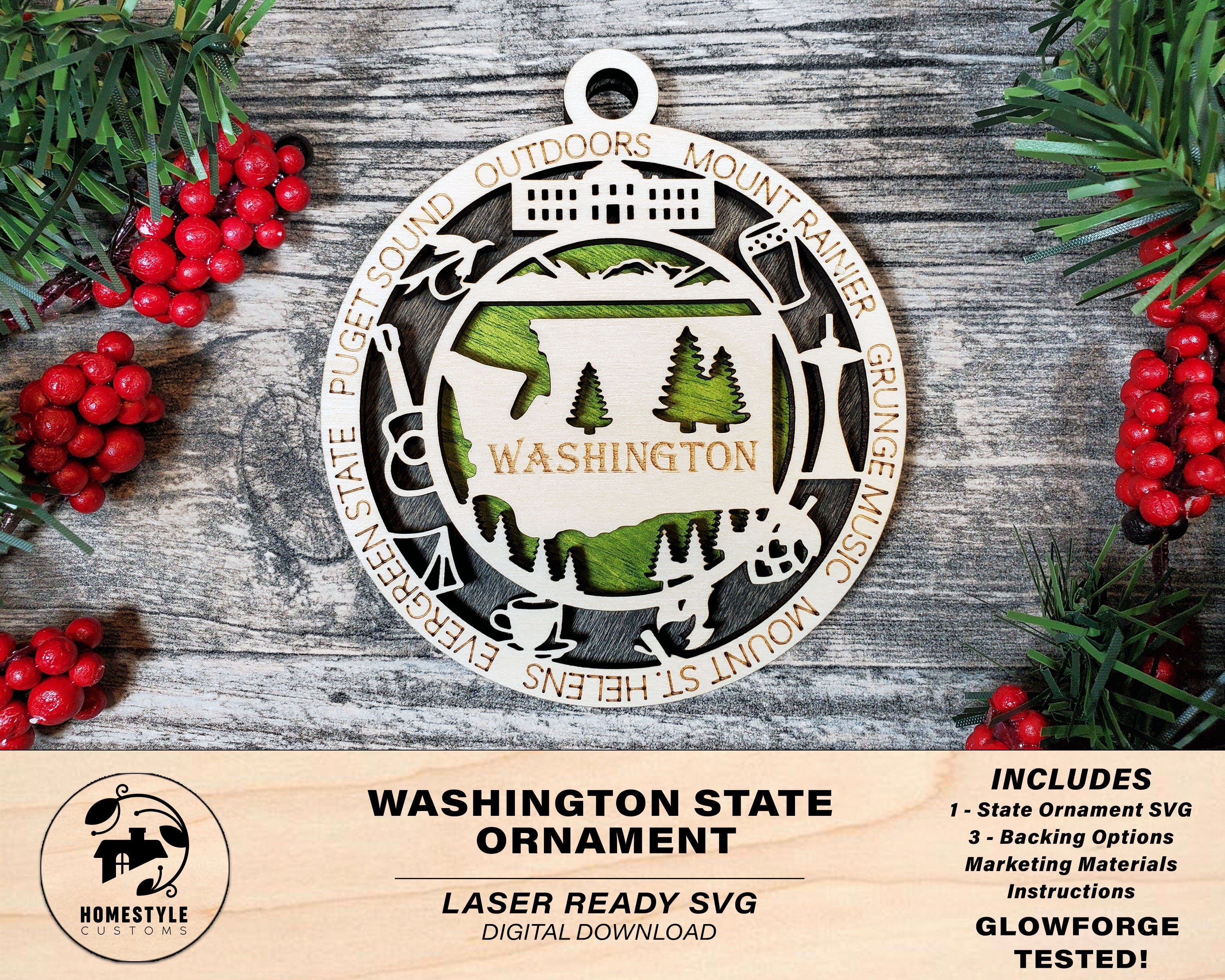 Virginia State Ornament - SVG File Download - Sized for Glowforge