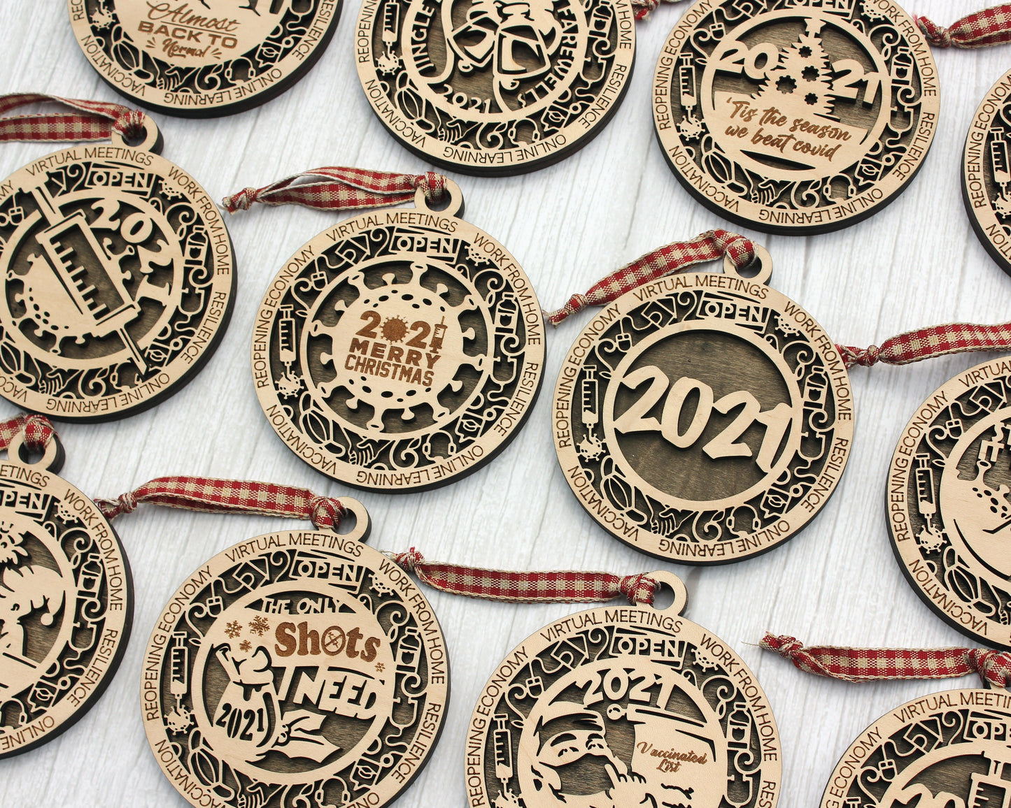 2021 Themed Christmas Ornament Bundle - 15 Designs - SVG File Download - Sized for Glowforge
