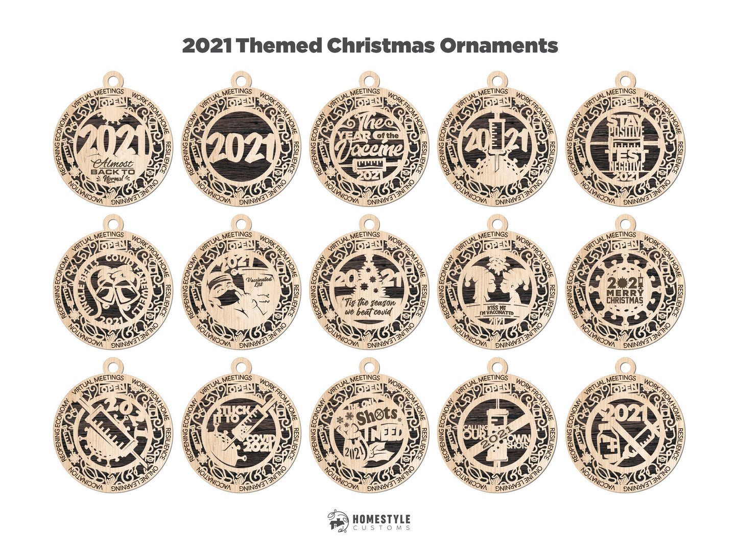 2021 Themed Christmas Ornament Bundle - 15 Designs - SVG File Download - Sized for Glowforge