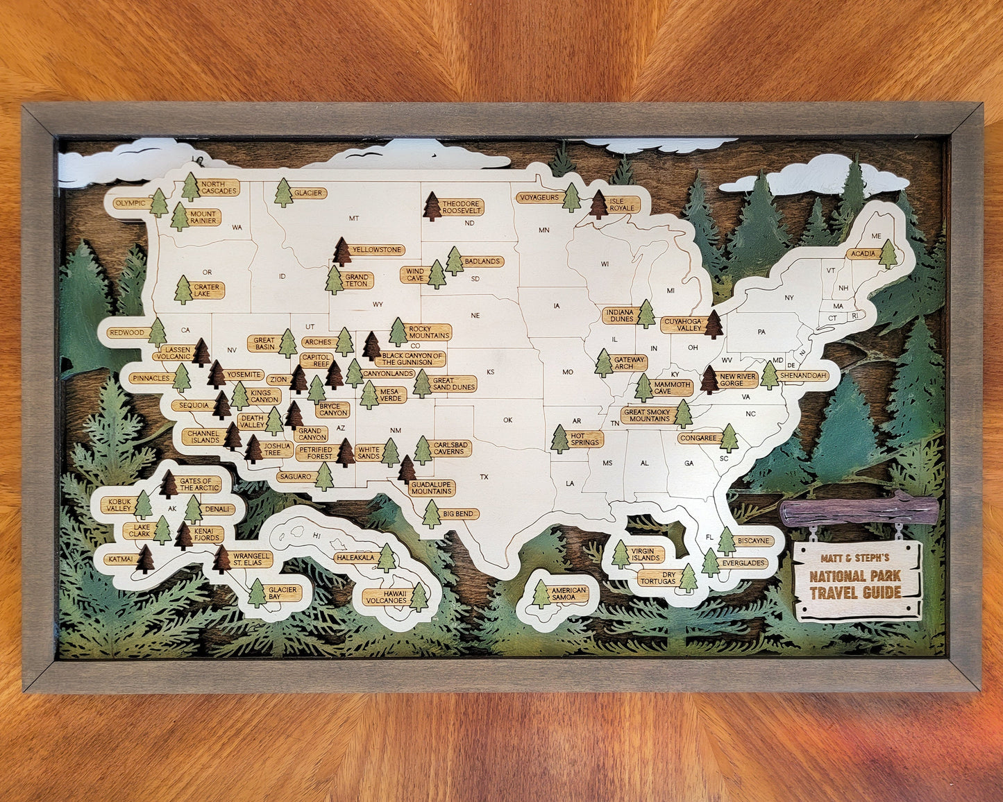 The National Parks Travel Map -  7 Backgrounds & 5 Customizable Name Plates - SVG File Download - Sized for Glowforge