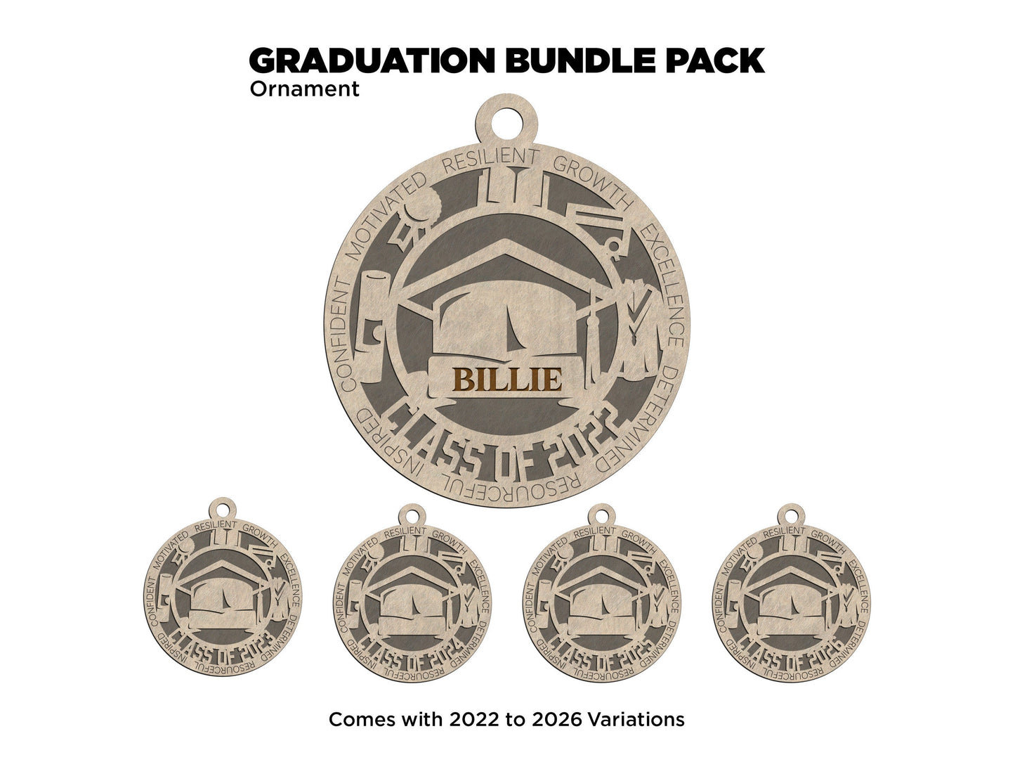 Graduation Product Bundle - Tassel Holder Sign, Ornament, Key Chain, Cake Topper - SVG File Download - Sized & Tested in Glowforge