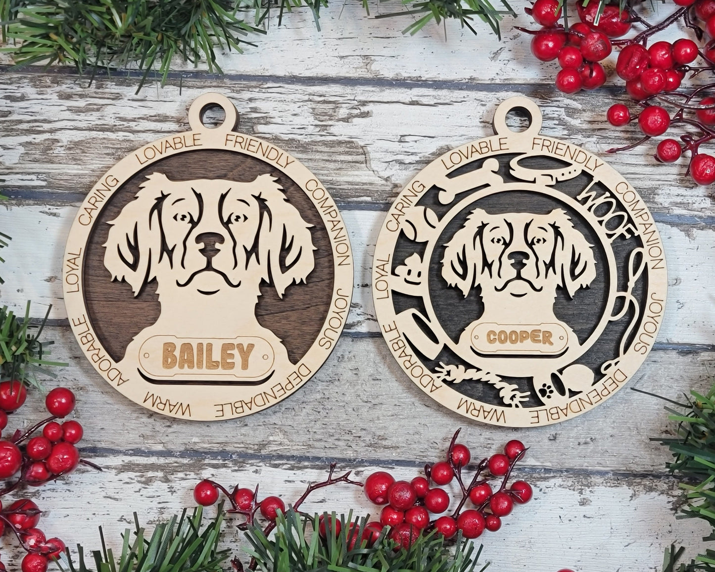 Brittany - Adorable Dog Ornaments - 2 Ornaments included - SVG, PDF, AI File Download - Sized for Glowforge