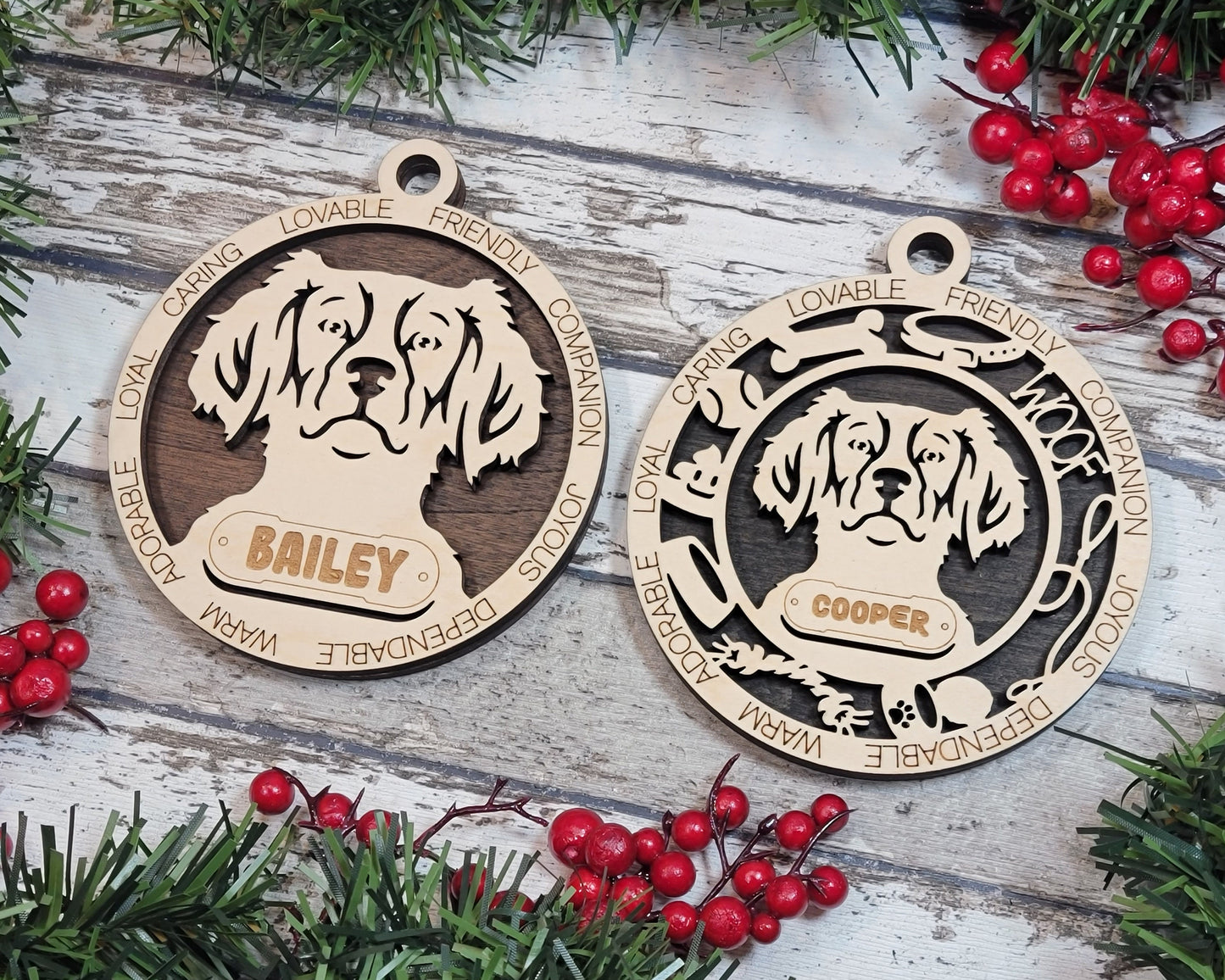 Brittany - Adorable Dog Ornaments - 2 Ornaments included - SVG, PDF, AI File Download - Sized for Glowforge