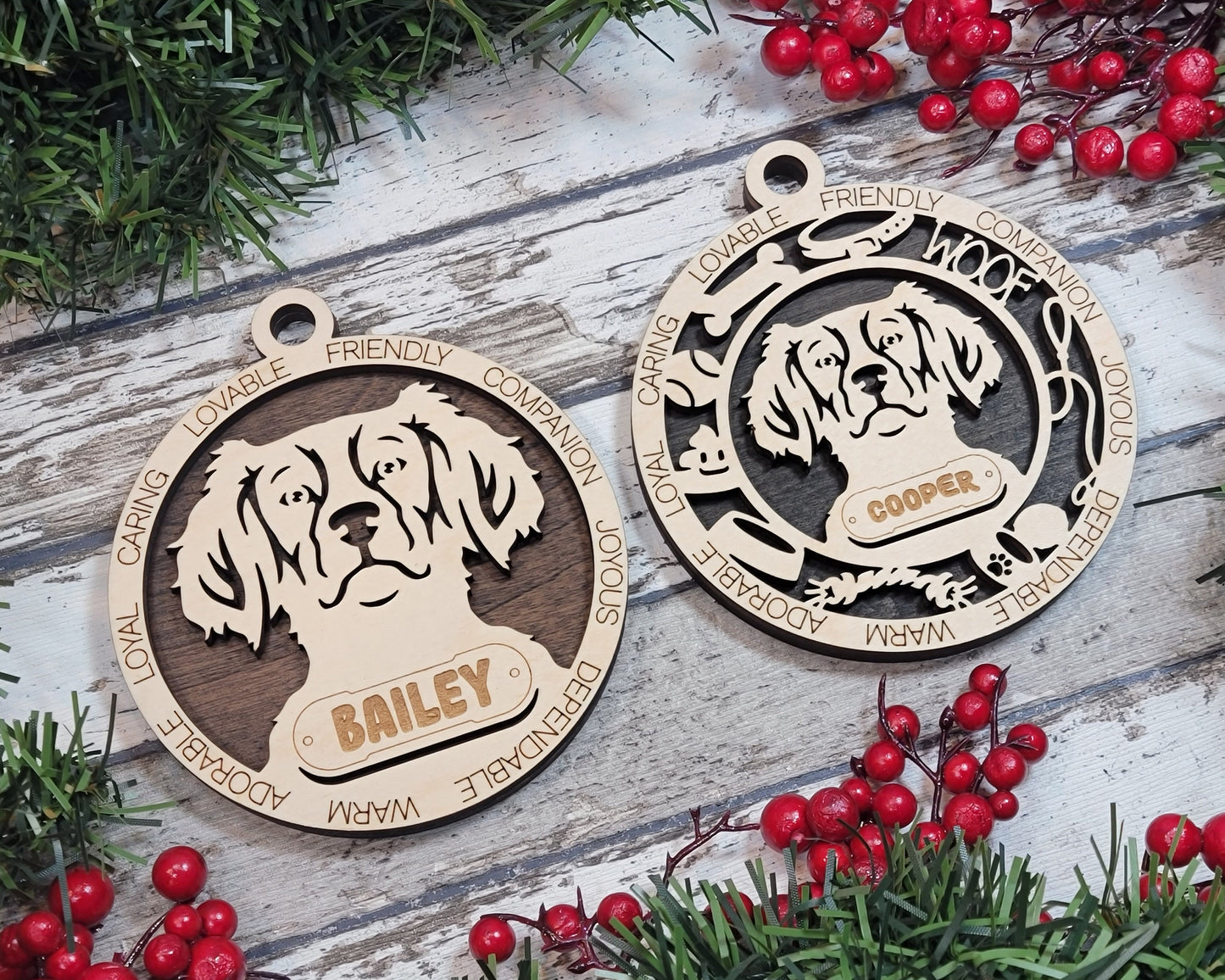 Brittany - Adorable Dog Ornaments - 2 Ornaments included - SVG, PDF, AI File Download - Sized for Glowforge