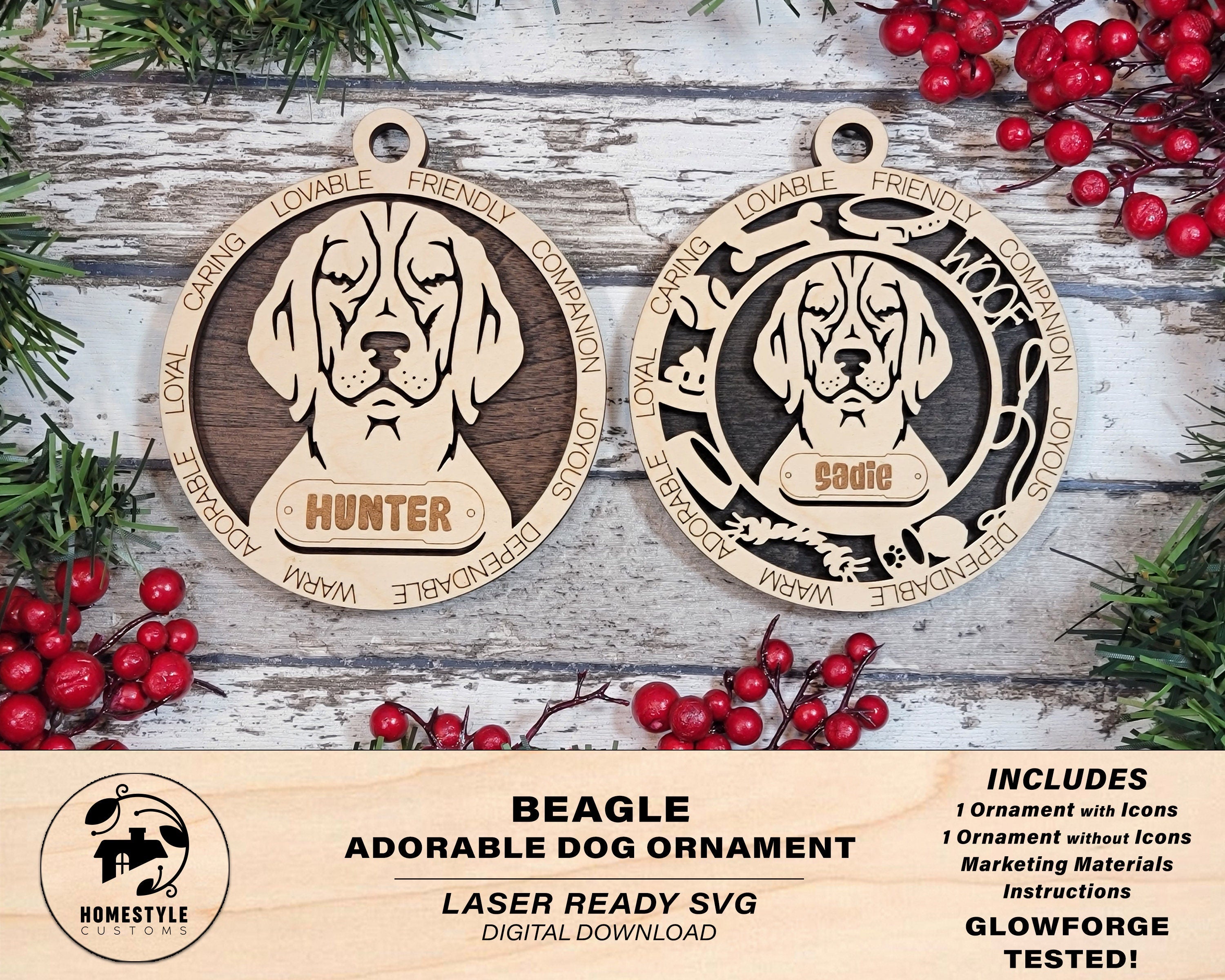 Beagle - Adorable Dog Ornaments - 2 Ornaments Included - SVG, PDF, AI ...