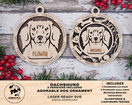Dachshund - Adorable Dog Ornaments - 4 Ornaments included - SVG, PDF, AI File Download - Sized for Glowforge