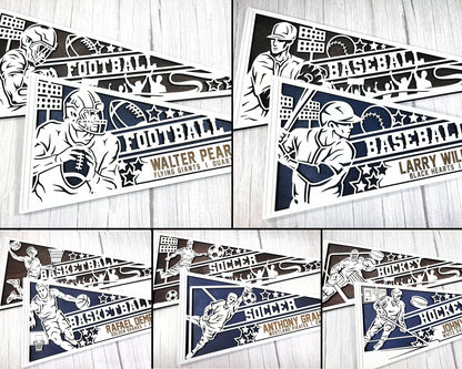 Stadium Series Sports Pennants - 5 Sports - 60 Variations Included - Male and Female Options - Tested on Glowforge & Lightburn