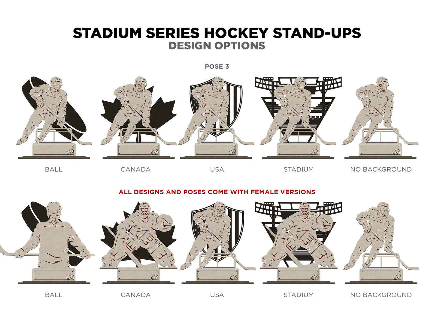 Stadium Series Stand Ups - Hockey - 3 poses in 2 cut formats and 1 engrave option with Male and Female - Tested on Glowforge & Lightburn