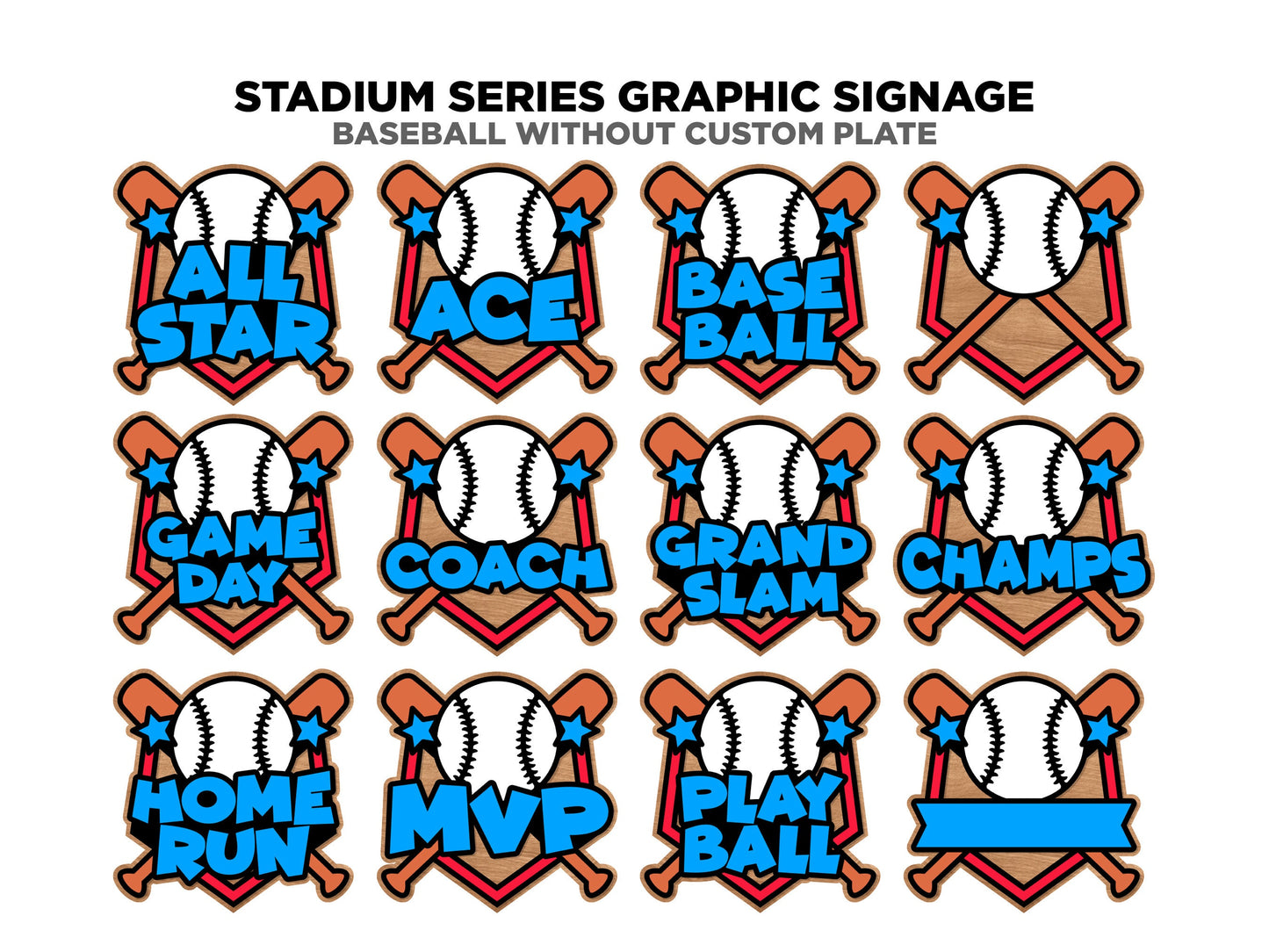 Stadium Series Graphic Signage - Baseball - 11 Custom and Non Custom Design options - SVG, PDF, AI Files - Tested on Glowforge & Lightburn