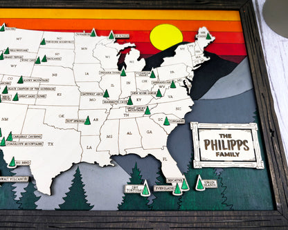 The National Parks Travel Map 2 - 10 Backgrounds & 5 Customizable Name Plates - SVG, PDF, AI File Download - Works with all Laser Types