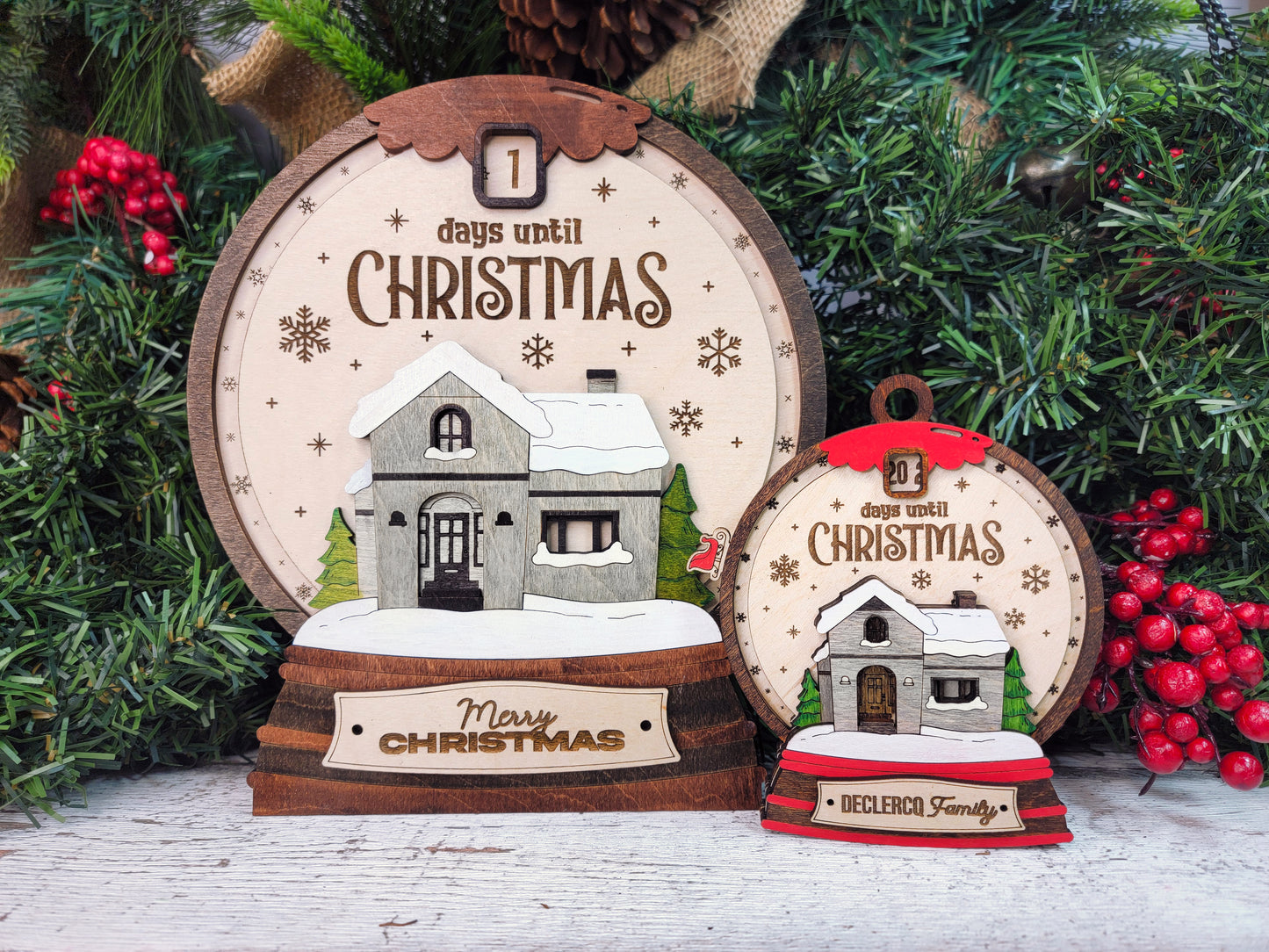 Countdown To Christmas - Ornament & Signage - Personalize with a Family Name- SVG, PDF, AI File types - Works With All Lasers