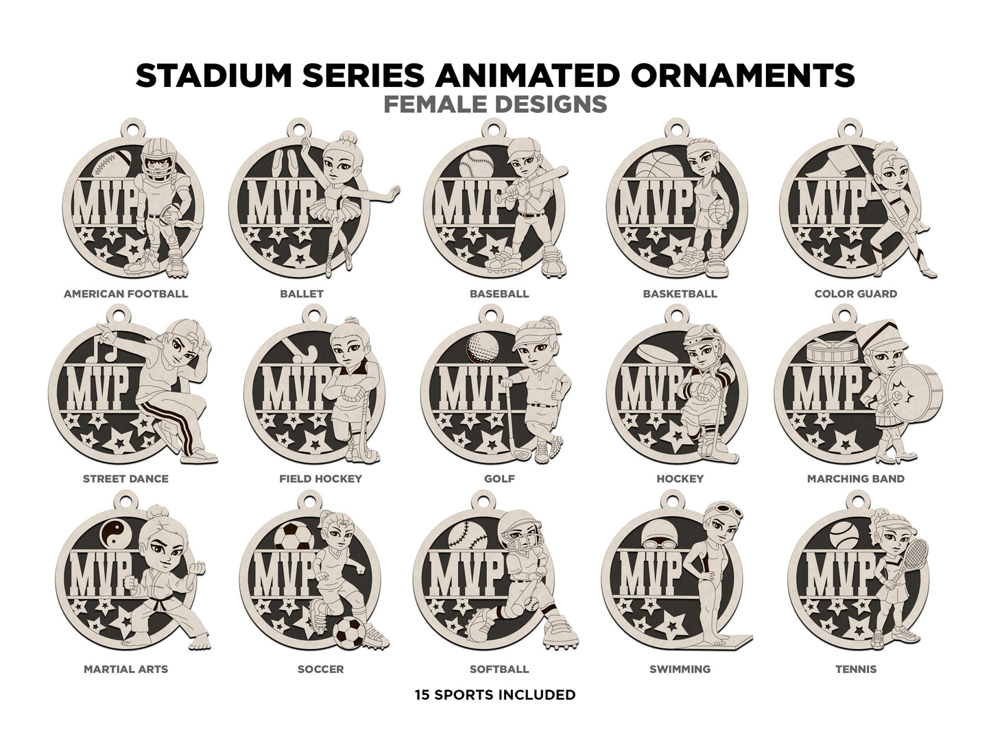 Stadium Series Animated Ornaments - 15 Sports with 14 Variations  - SVG, PDF, AI File Download - Glowforge and Lightburn Tested