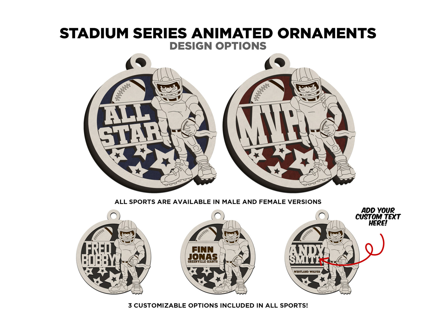 Stadium Series Animated Ornaments - 15 Sports with 14 Variations  - SVG, PDF, AI File Download - Glowforge and Lightburn Tested