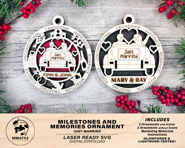 Just Married - Milestones and Memories - Custom and non Custom Options - SVG, PDF, AI File Download - Works with all Laser Types