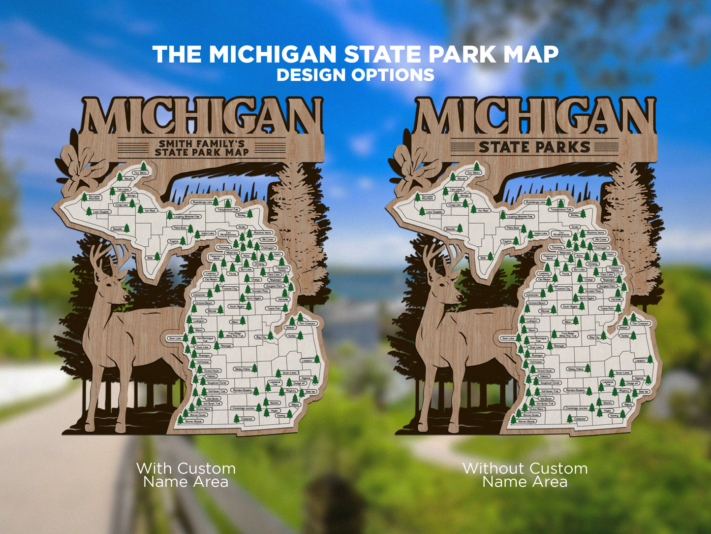 The Michigan State Park Map - Custom and Non Customizable Options - SVG, PDF File Download - Tested in Lightburn and Glowforge